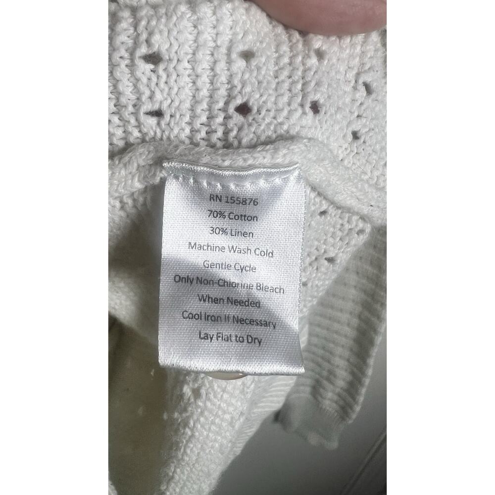 Spartina 449 Womens XL Cream Crochet Button Front V-Neck‎ Linen Blend Cardigan - Picture 8 of 10
